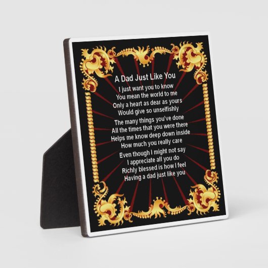 Vater Gedicht Plaque - Schwarzes Design Fotoplatte (Vorderseite)