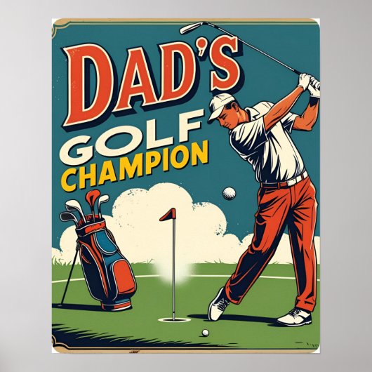 Vater Golf Champion Retro Poster Print (Vorne)