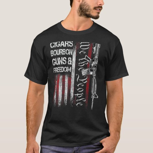 Vater Großvater US Fahne Zigarren Bourbon Guns Fre T-Shirt (Vorderseite)