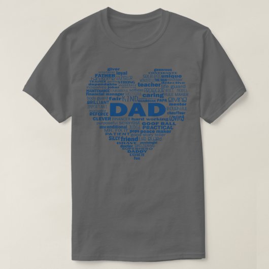 Vater Heart Word Cloud Blue T-Shirt (Design vorne)