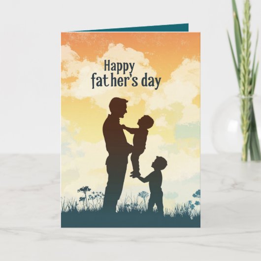 Vater I Kinder Silhouette Vatertag Faltkarte Karte (Vorderseite)