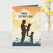 Vater I Kinder Silhouette Vatertag Faltkarte Karte (Gelbe Blume)