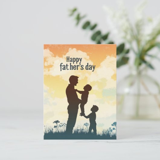 Vater I Kinder Silhouette Vatertag Postkarte (Stehend Vorderseite)