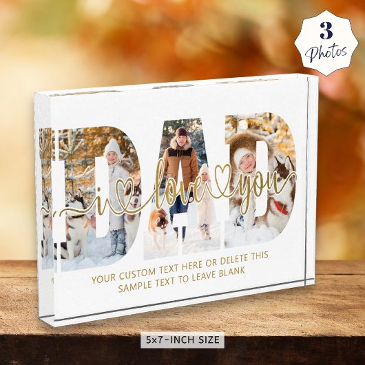 Vater I Liebe Sie 3 Foto Collage Script Herz Gold