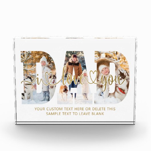 Vater I Liebe Sie 3 Foto Collage Script Herz Gold (Vorderseite)