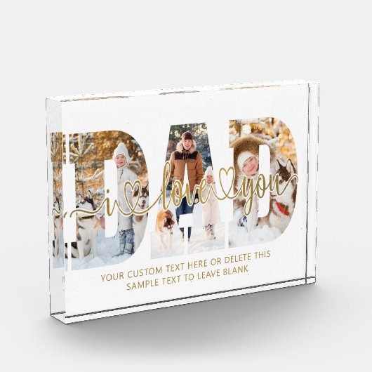 Vater I Liebe Sie 3 Foto Collage Script Herz Gold (Links)