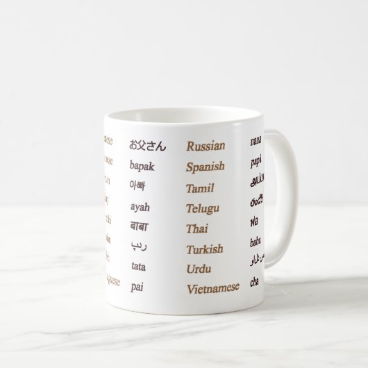 Vater in 24 verschiedenen Sprachen der Welt Kaffeetasse (VorderseiteRechts)