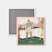 VATER IN SCHÜRZE RETRO 1950 MAGNET (Vorderseite/Rückseite)