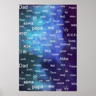 Vater in vielen verschiedenen Weltsprachen - Blau Poster