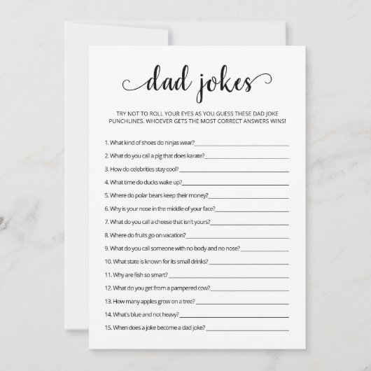 Vater Jokes mit Answers Baby Showgame Card Einladung (Vorderseite)