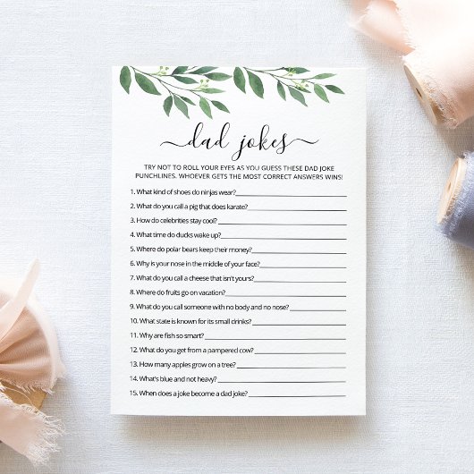 Vater Jokes mit Answers Baby Showgame Card Einladung