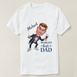 Vater Karikatur mit Wein und roter Krawatte T-Shirt