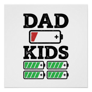 Vater Kinder Batterie Lustig Retro Vektor-Shirt-De Poster