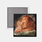 Vater Löwe und ein wenig Löwen Magnet (Vorderseite/Rückseite)