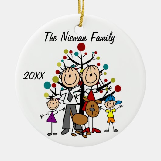 Vater, Mama, Junge, Mädchen, Keramik Ornament (Vorne)