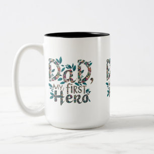 Vater, Mein erster Held - Zwei-Tonen-Tasse (15 oz) Zweifarbige Tasse