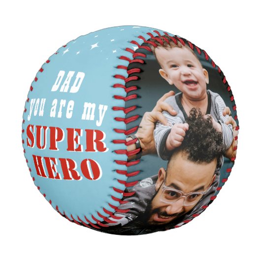 Vater mein Superheld Vater's Day 2 Foto Baseball (Schrägansicht)