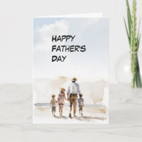 Vater mit 3 Kindern zu Fuß am Tag des Strandvaters