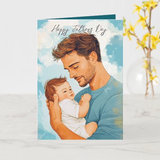 Vater mit Kind und benutzerdefinierter Nachricht i Karte (Gelbe Blume)