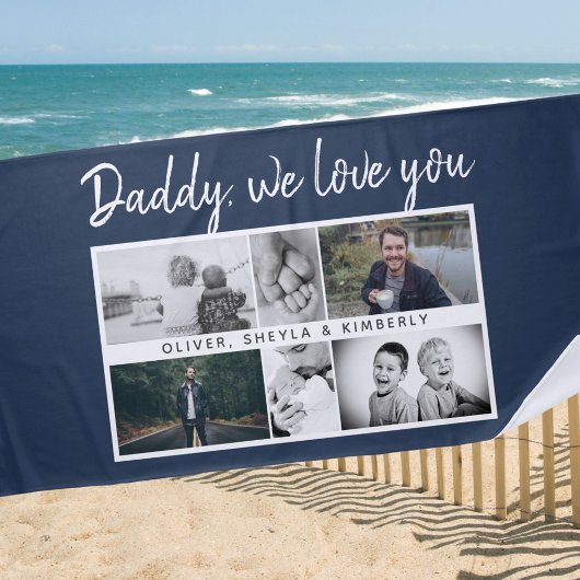 Vater mit Kindern Familie Vater 6 FotoCollage Strandtuch