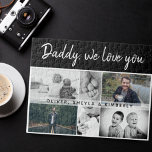 Vater mit Kindern und Vater 6 FotoCollage Puzzle<br><div class="desc">Vater mit Kindern und Vater 6 Foto Collage Puzzle. Collage von 6 Fotos, väterlicher Name mit einer süßen Nachricht in einem trendigen Skript und Namen von Kindern überlagern die Bilder. Fügen Sie Ihre 6 Lieblings-Fotos hinzu. Lieblicher Sake und ein Geschenk zum Geburtstag, Vatertag oder Weihnachten für einen Vater, neuen Vater...</div>