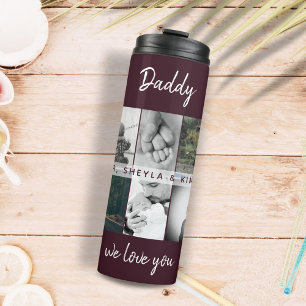 Vater mit Kindern und Vater 6 FotoCollage Thermosbecher
