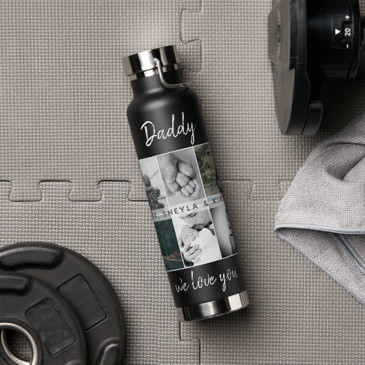 Vater mit Kindern und Vater 6 FotoCollage Trinkflasche (Fitnessstudio)