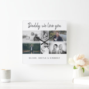 Vater mit Kindern und Vater Collage Quadratische Wanduhr