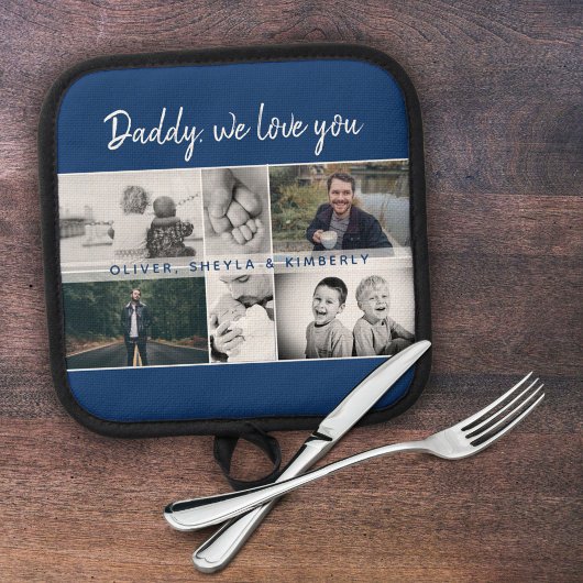 Vater mit Kindern und Vater Collage Topflappen