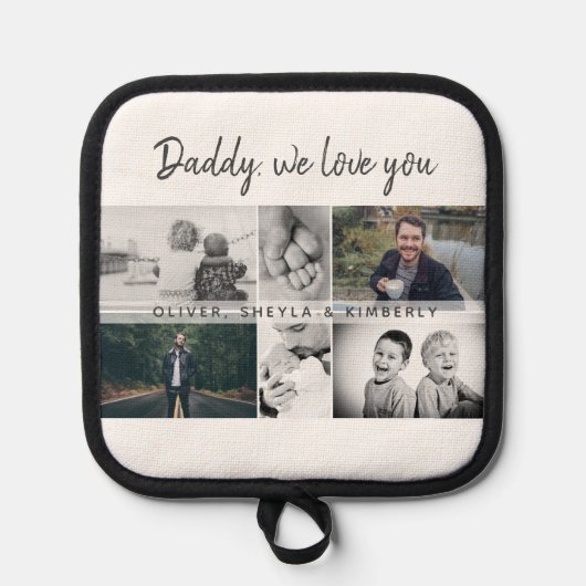 Vater mit Kindern und Vater Collage Topflappen (Vorderseite)