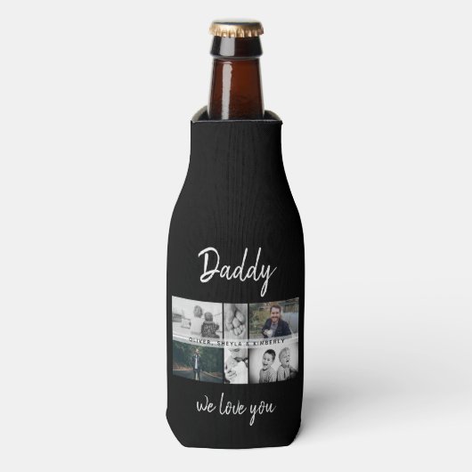 Vater mit Kindern und Vater FotoCollage Flaschenkühler (Flaschenvorderseite)