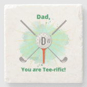 Vater | Mit Monogramm Golfball und T-Shirt Stone U Steinuntersetzer (Vorderseite)