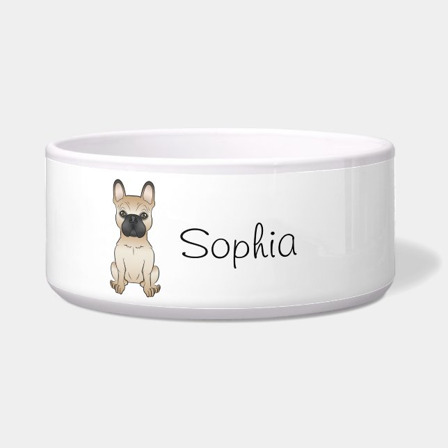 Vater mit schwarzer Maske Frenchie Cartoon Hund &  Napf (Vorderseite)
