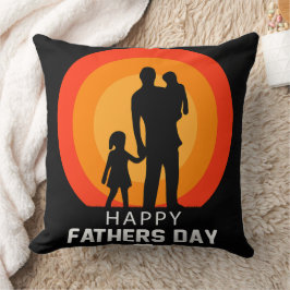 Vater mit zwei Kindern Sonnenuntergang Silhouette Kissen