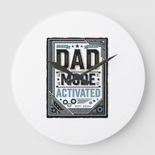 Vater-Modus Aktiviert Vintage-Gravur-Shirt-Design_ Große Wanduhr