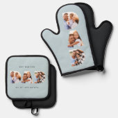 Vater Multi-Foto moderne Typografie blau Ofenhandschuh & Topflappen-Set (Vorderseite/Rückseite)