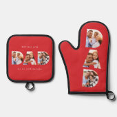 Vater Multi-Foto moderne Typografie rot Ofenhandschuh & Topflappen-Set (Vorderseite)