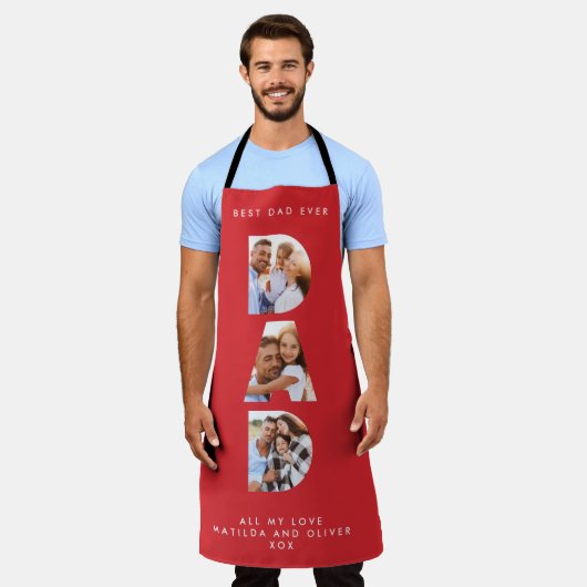 Vater Multi-Foto moderne Typografie rot Schürze (Getragen)