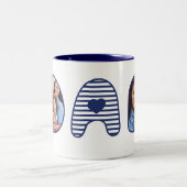 Vater Navy Blue Stripe Bubble Buchstaben Herz Foto Zweifarbige Tasse (Mittel)