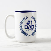 Vater Navy Blue Wreath Individuelle Name Zweifarbige Tasse (Links)