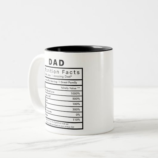 Vater Nutrition Facts Statistics Funny Funny Zweifarbige Tasse (Vorderseite Links)