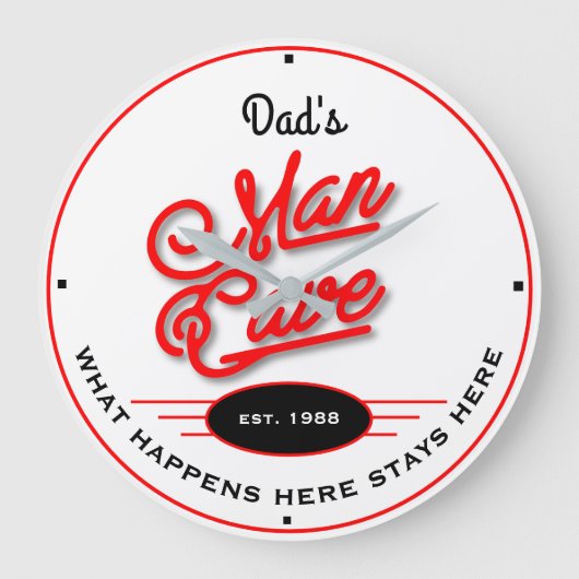 Vater oder beliebiger Name Man Höhle Retro Red Slo Große Wanduhr (Vorderseite)