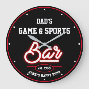 Vater oder irgendein Name Game Sports Bar Black Re Große Wanduhr