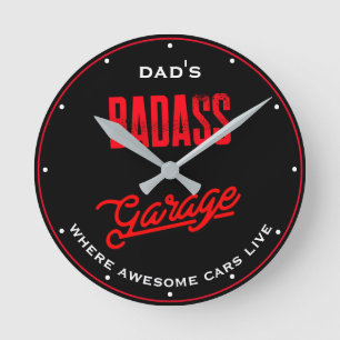 Vater oder irgendein Name schlecht eine Garage rot Runde Wanduhr