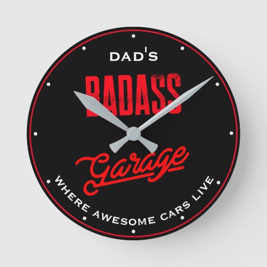 Vater oder irgendein Name schlecht eine Garage rot Runde Wanduhr (Vorderseite)