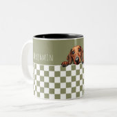 Vater Olive White Checkered Dackel Custom Zweifarbige Tasse (Vorderseite Links)