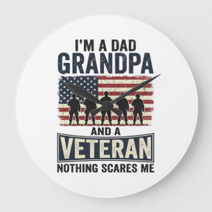 Vater Opa Veteran Patriotisches Vintage-Shirt-Desi Große Wanduhr