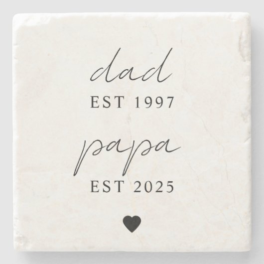 Vater & Papa EST Personalisiertes Geschenk Steinuntersetzer (Vorderseite)