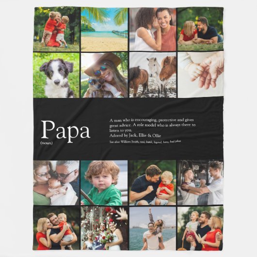 Vater Papa Ever Definition Foto Collage Schwarz Fleecedecke (Vorderseite)
