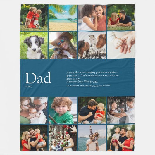 Vater Papa Father Definition Foto Collage Blue Fleecedecke (Vorderseite)